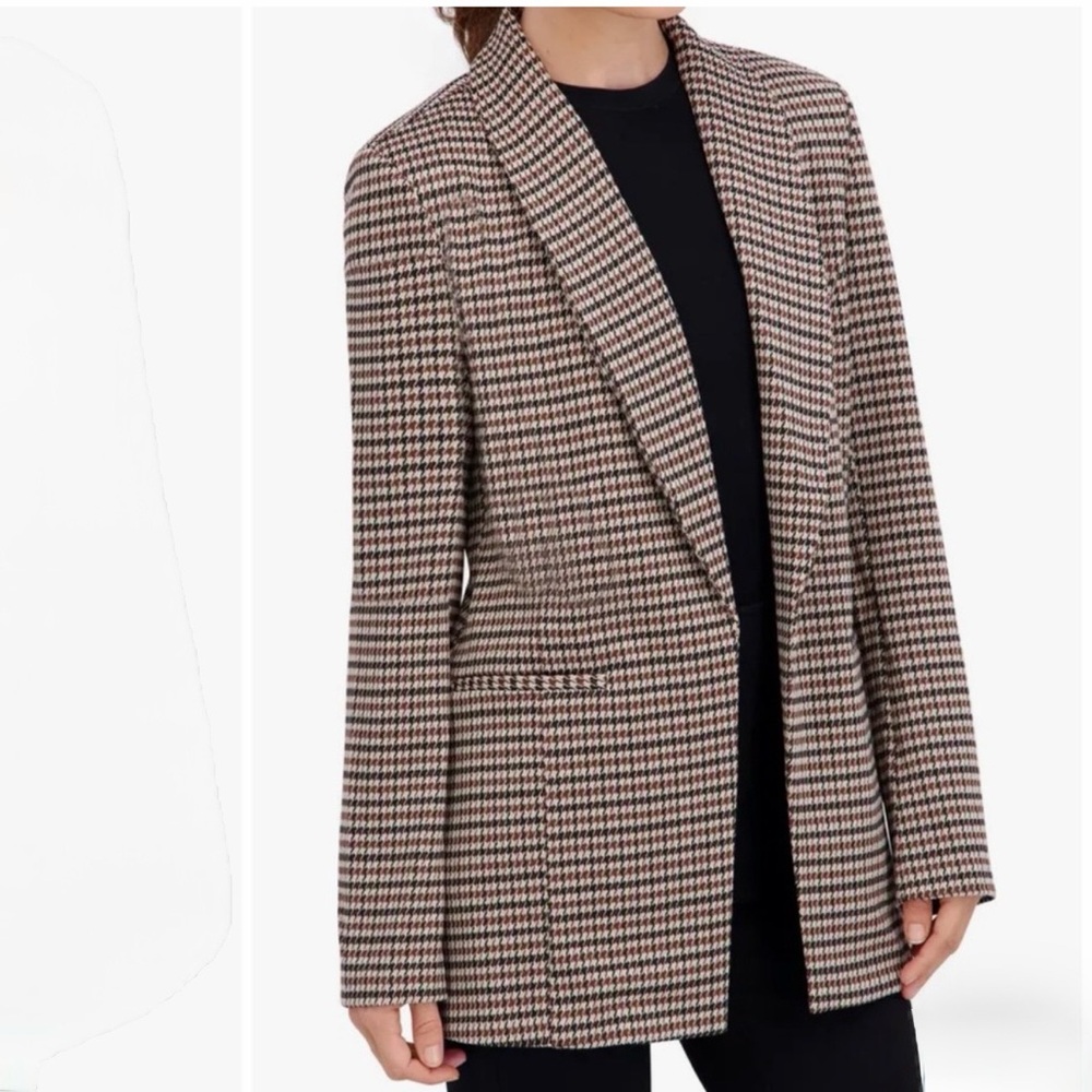 NWT Ookie & Lala Brown Houndstooth Plaid Shawl Collar‎ Blazer Jacket Size Medium